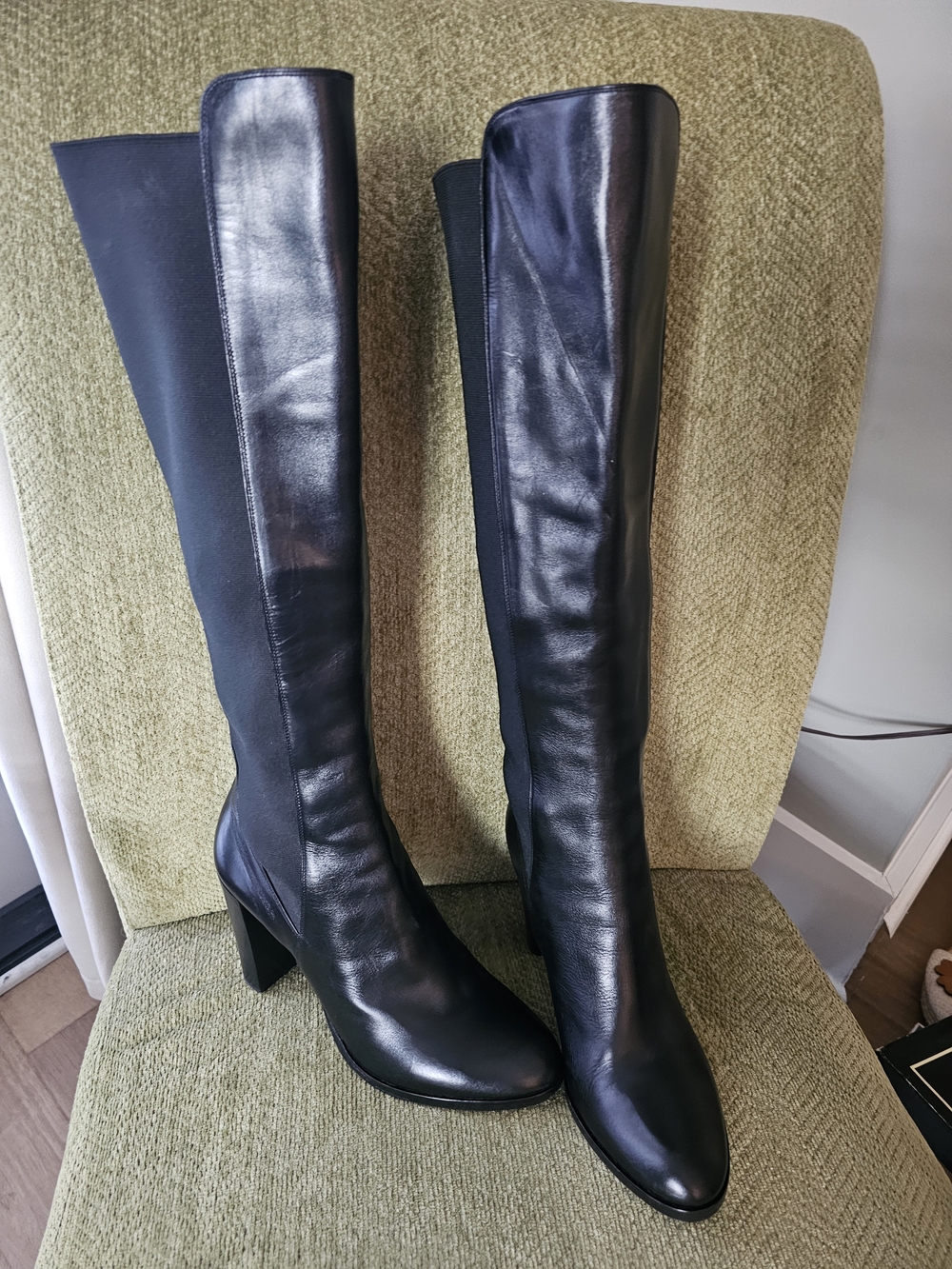 Giorgio Armani Black Leather Over-the-Knee Boots Size 8 NIB